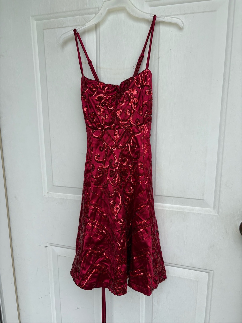 Red Sequin Spaghetti-Strap homecoming/ dance dress